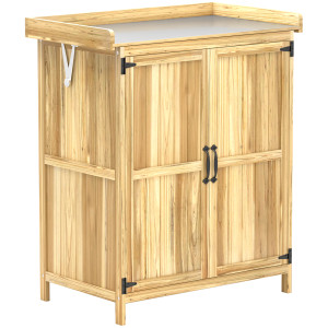 Altro Armadietto Da Esterno, Capanno Porta Attrezzi Con Mensola, In Legno Con 2 Ante Per Giardino, Patio, Color Legno