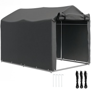 Altro Tenda Garage Con Ingresso Avvolgibile, Corde E Picchetti, In Metallo Zincato E Pe, 220x157x165 Cm, Grigio Scuro