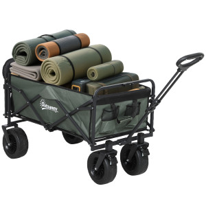 Altro Carrello Da Giardino Da 95l Pieghevole Con Pannello Apribile, In Acciaio E Poliestere, 125x48x78-102 Cm, Verde