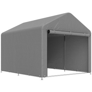 Altro Capanno Da Giardino 2x2.4 M Impermeabile, Porta Avvolgibile E Telaio In Metallo, Grigio Chiaro