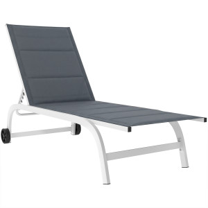 Altro Lettino Prendisole Da Giardino Con Ruote, In Texteline Con Telaio In Alluminio, Grigio Scuro E Bianco