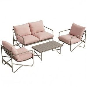 Altro Set Da Giardino 4 Persone: Divanetto, Poltrone, Tavolo, Metallo, Rosa