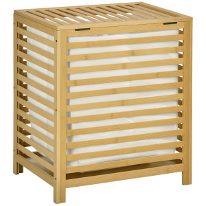 Altro Cesto Portabiancheria A Doghe In Bambù E Poliestere Con Coperchio E Sacca Rimovibile, 50x36x60 cm