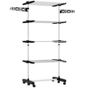 Altro Stendino Verticale Con 4 Ripiani Regolabili, In Acciaio E Plastica, 142x55x172 Cm, Nero E Argento