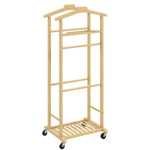 Altro Servomuto 4 In 1 A Rotelle Con 2 Aste, Vassoio Svuota Tasche E Ripiano Per Scarpe, In Bambù, 47x33.7x105.5 cm
