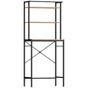 Altro Mobile Sopra Lavatrice A 3 Ripiani Con Barra Appendiabiti, In Legno E Acciaio, 67x40x161.8 Cm, Marrone E Nero