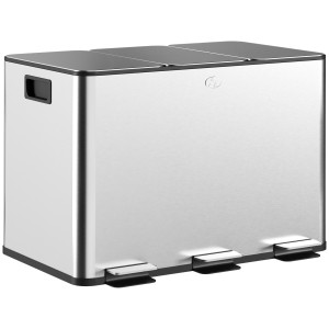 Altro Pattumiera Differenziata30l Con 3 Scomparti A Chiusura Silenziosa, In Acciaio Inox E Pp, 49.6x34.5x38.6 Cm, Argento