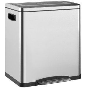 Altro Bidone Immondizia A 2 Sezioni Da 15l A Pedale Con Coperchio Silenzioso, In Acciaio Inox E Pp, 40x34.8x47.5 cm