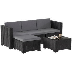 Altro 5-Piece Modular Wicker Garden Set With Cushions, Gray Corner Sofa