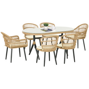 Altro Set Da Giardino 7 Pezzi In Rattan Pe Con Tavolo Da Pranzo 153x89x74 Cm E 6 Sedie 52x62x78 Cm Con Cuscini