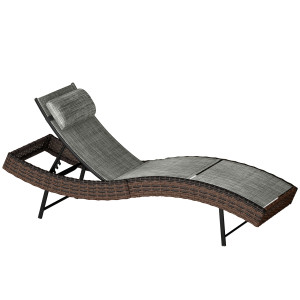 Altro Lettino Prendisole Da Giardino In Rattan Forma S Con Cuscino A 5 Posizioni, 60x198x44cm, Marrone