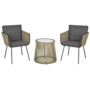 Altro Set 2 Poltroncine Con Tavolino Da Esterno In Rattan Pe Stile Boho, Cachi E Grigio