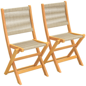 Altro Set Di 2 Sedie Pieghevoli Da Giardino In Rattan Pe E Legno Di Acacia, Supporto Fino A 160 Kg, Beige