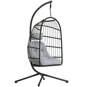 Altro Sedia A Uovo Sospesa Con Supporto E Cinghia Di Sicurezza, 105x101x196 Cm, Nero E Grigio Chiaro