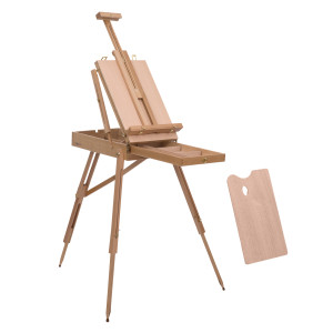 Altro Cavalletto Treppiede Con Cassetto, Tavolozza E Tracolla Ad Altezza Regolabile, In Legno Di Faggio, Color Legno