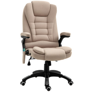 Altro Poltrona Da Ufficio Massaggiante Riscaldante Con Altezza Regolabile, Schienale Inclinabile, In Tessutto Effetto Lino, Beige § Italy