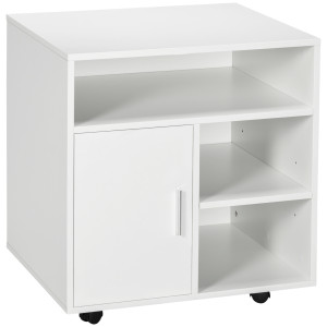 Altro Mobiletto Porta Stampante Con Ripiani Aperti E Armadietto In Legno, 60x50x65.5cm, Bianco