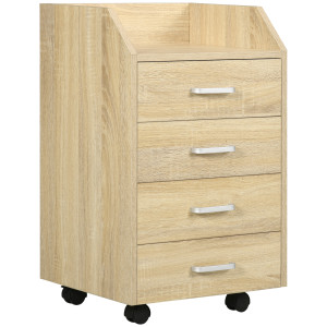 Altro Cassettiera Da Ufficio In Legno Con 4 Cassetti, Ruote E Bordi Rialzati, 40x36x65cm, Legno Naturale
