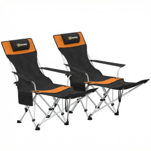 Altro Set 2 Sedie Da Campeggio Pieghevoli Con Poggiapiedi E Portabicchieri, 82x50/100x88 Cm, Nero E Arancione