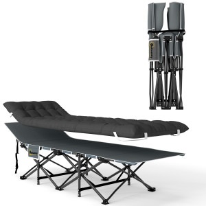 Altro Lettino Da Campeggio Pieghevole Con Poggiatesta Inclinato E Materasso Rimovibile, 186x68x37 Cm, Nero