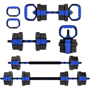 Altro Set Pesi Palestra 6 In 1 Multifunzione Da 20kg Totali In Plastica E Sabbia, 125x18x18 Cm, Blu