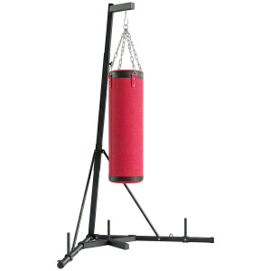 Altro Supporto Sacco Boxe Regolabile Con Base Triangolare E Sacco Da Boxe, In Acciaio E Tela, 175x91x185-231 Cm, Rosso