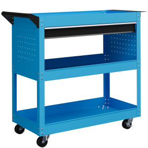 Altro Carrello Porta Attrezzi Con Manico Laterale, Cassetto E 3 Ripiani In Acciaio, 82x35x76 Cm, Blu