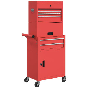 Altro Carrello Porta Attrezzi In Acciaio Con Serratura, 6 Cassetti, 2 Armadi, Pannello Forato, Ruote E Maniglia, Rosso