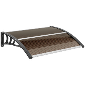 Altro Pensilina Da Esterni Impermeabile E AntI-Uv, In Pc, Pp E Alluminio, 75x100x23 Cm, Marrone E Nero