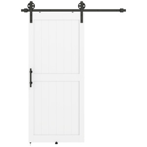 Altro Porta Scorrevole In Stile Country Con Binario E Maniglia, In Legno E Acciaio, 183x0.6x4 Cm, Bianco E Nero