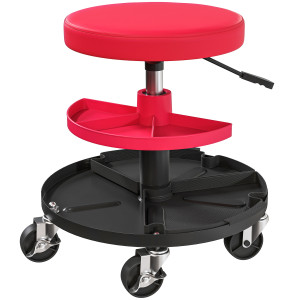 Altro Sgabello Da Officina Con Ruote Da 6 Cm, Capacità Fino A 135 Kg, Altezza Regolabile 40-51 Cm, Con Vassoi Porta Utensili, Rosso