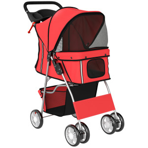Altro Passeggino Per Cani Pieghevole Con Catarifrangenti, Ruote Girevoli, Freni E Cuscino Lavabile, Rosso