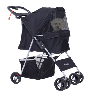 Altro Passeggino Per Cani Piccoli Pieghevole, Carrozzina Per Cani Con Ruote Con Freni, Portabicchieri, Cestino Portaoggetti, 3 Finestre E Ruote