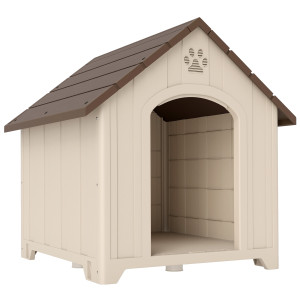 Altro Cuccia Per Cani Rialzata Con Tetto Inclinato E Prese D'aria, In Pp, 102x94x103 Cm, Beige E Marrone Scuro