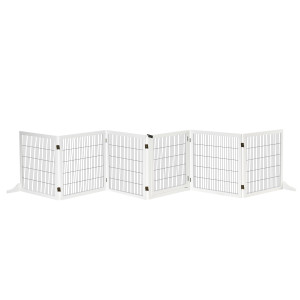 Altro Cancelletto Per Cani Di Piccola/media Taglia A 6 Pannelli Pieghevoli, In Legno E Acciaio, 432x36x70 Cm, Bianco
