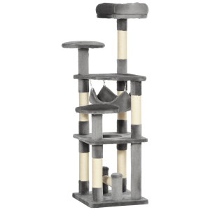 Altro Albero Tiragraffi Giocattolo Per Gatti A 4 Livelli Con Amaca Cuccia Piattaforme In Peluche Sisal Naturale Altezza 132cm Grigio