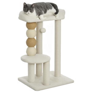 Altro Torre Per Gatti Con Lettino, Piattaforma E Pallina Giocattolo, In Legno, Peluche E Iuta, 48.5x40x76 Cm, Beige
