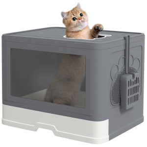 Altro Lettiera Per Gatti Chiusa Con Coperchio E Doppia Entrata, Cassetto Estraibile, Paletta E Spazzola, Grigio