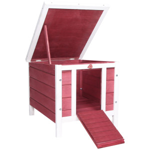 Altro Conigliera In Legno Con Tetto Apribile In Asfalto, Rampa Antiscivolo, 51x42x43 Cm, Rosso