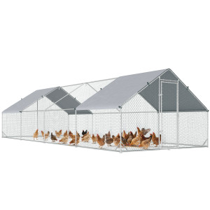 Altro Pollaio Da Giardino Con Telaio Zincato, Copertura Impermeabile E Rete Esagonale, 3x8x2 M, Argento