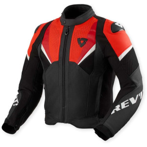 Giacca Moto Pelle Rev'it Automate Nero Rosso Neon taglia 56