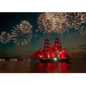 Bluebird Puzzle Fireworks around a Sailboat