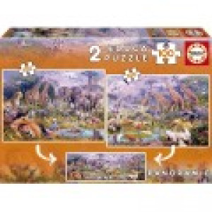 Educa 2 Puzzles - Panoramic Animaux Sauvages