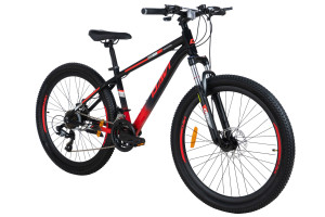 Rower MTB górski, Davi Montaro, 26 koło, lekka alu rama 13 cali, 145-170 cm, 21 biegów, shimano, amortyzacja, czarny/czerwony