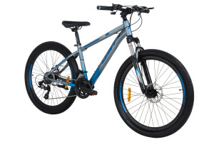 Rower MTB górski, Davi Montaro, 26 koło, lekka alu rama 13 cali, 145-170 cm, 21 biegów, shimano, amortyzacja, szary/niebieski