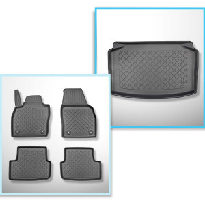 Set Kofferraumschale und angepasste Autoteppiche TPE für: Volkswagen Polo VI AW Hatchback (10.2017-....) - vertiefte Ladefläche; Modelle ohne Variobo