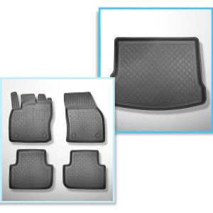 Set Kofferraumschale und angepasste Autoteppiche TPE für: Volkswagen Tiguan II SUV (05.2016-10.2023) - Ladeboden oben (gerade Ladefläche); Varioboden