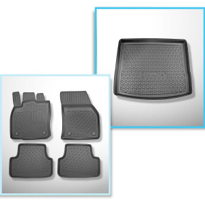 Set Kofferraumschale und angepasste Autoteppiche TPE PREMIUM für: Skoda Karoq SUV (11.2017-....) - erhoehte Ladeflaeche; mit vollem Reserverad; Vario