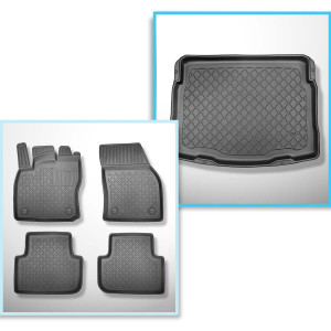 Set Kofferraumschale und angepasste Autoteppiche TPE für: Volkswagen Tiguan II SUV (05.2016-10.2023) - vertiefte Ladefläche; ohne Reserverad; Variobo