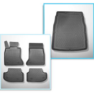 Set Kofferraumschale und angepasste Autoteppiche TPE PREMIUM für: BMW 5er F10 Limousine (2013-01.2017) - ohne X-drive; vordere Sitzabstandsführungen
